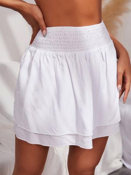 

shirred trim cover up skirt x75t#, White;black