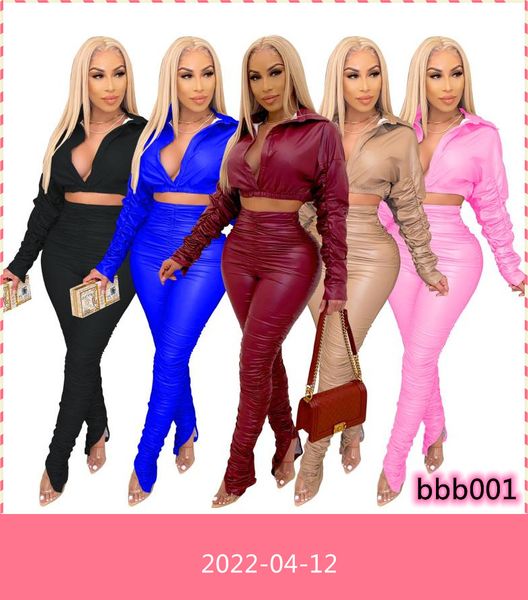 

fashion pu leather sets for women tracksuits long sleeve coats pant two piece spring fall female clothing secy club, Gray