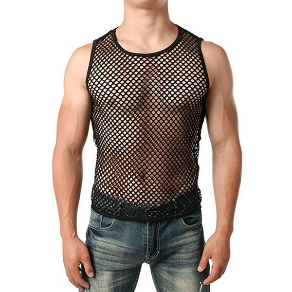 Mesh Sheer Fishnet Tank Tops Sommer Hohl Gym Training Top Männer Männlich Sexy Fischnetz Muskel Slim Fit T Tanks Weste kg-66 W220426