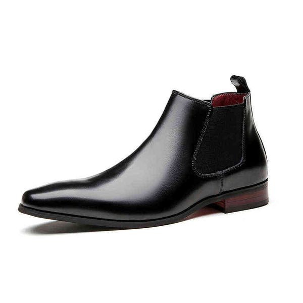 

dress shoes 2022 new autumn winter chelsea boots men's leather short boots business pointed high martin overshoes 220802, Black