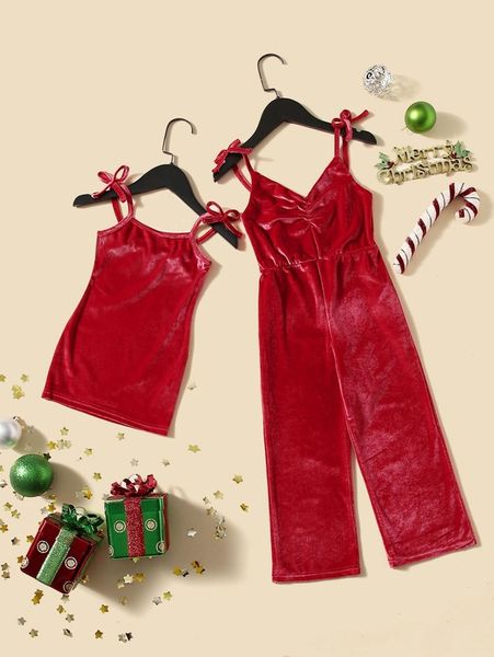 

toddler girls 1pc solid velvet cami jumpsuit she, Blue