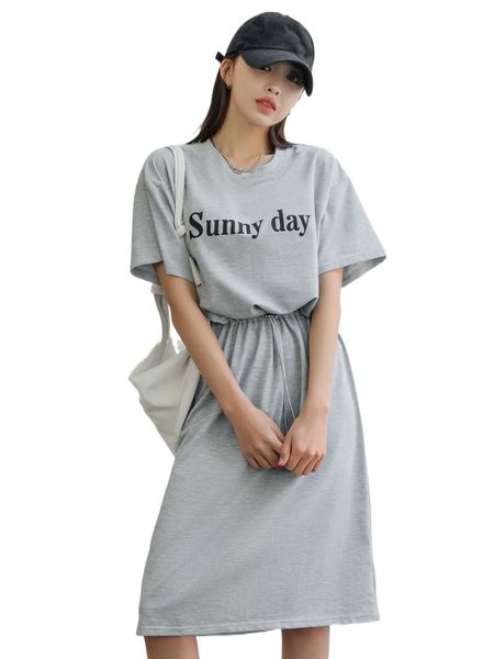 

dazy letter graphic drop shoulder drawstring waist dress 75lu#, Black;gray
