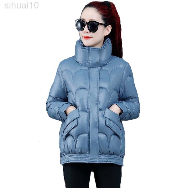 

winter cotton jacket women new pink gray black loose coat fashion thick warm glossy down cotton coat l220730