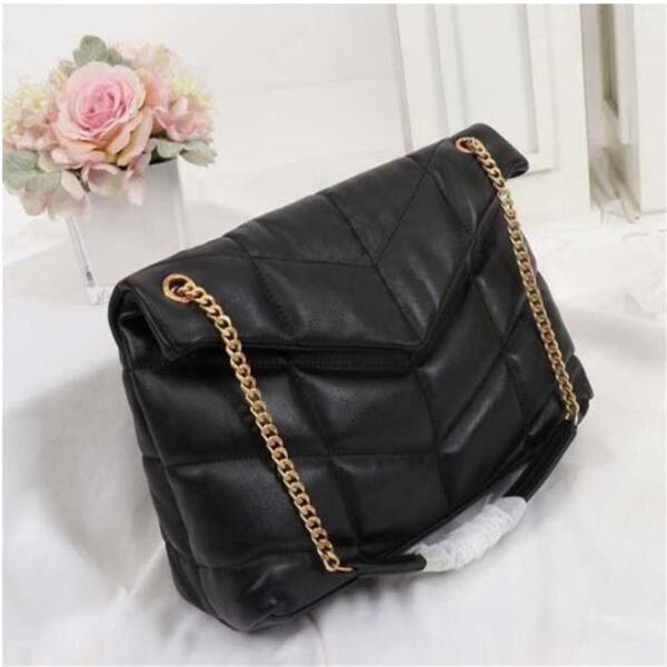 

high qulity classic puffer shoulder bag soft genuine leather womens ladies composite tote clutch handbags purse messenger crossbody shopping, Red;black