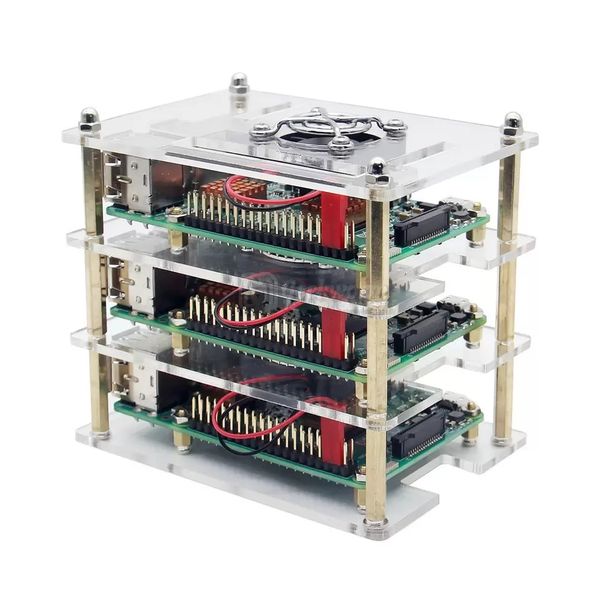 3 strati Raspberry pi 3 modello b Cluster Guscio in acrilico 3 pezzi Ventola di raffreddamento 1 pezzo di copertura protettiva per ventola