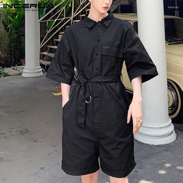 Männer Hosen INCERUN Mode Overall Männer Halbe Hülse Lose Beiläufige Hosen Einfarbig Koreanische Stil Strampler 2022 Overalls Streetwear Drak22