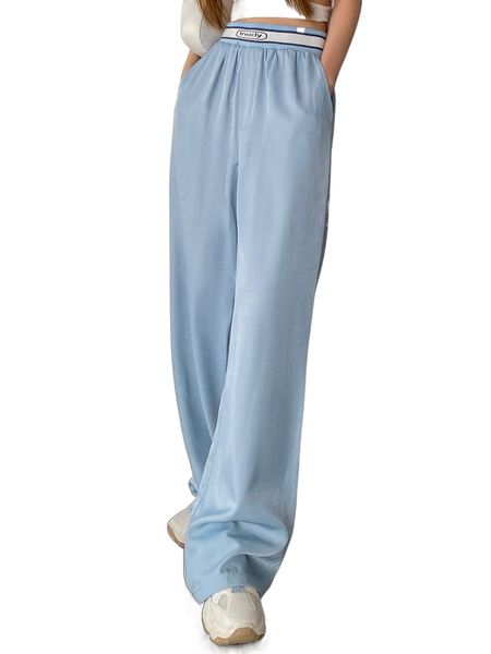 

dazy letter graphic striped waist slant pockets pants m0bf#, Black;white