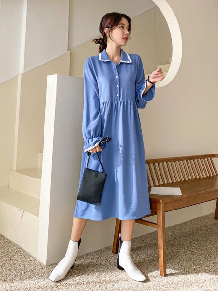 

dazy contrast guipure lace flounce sleeve smock dress 05z5#, Black;gray