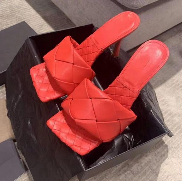 

2023 weave slipper women high heel designer summer party dance leather luxury high-heeled shoes, Black