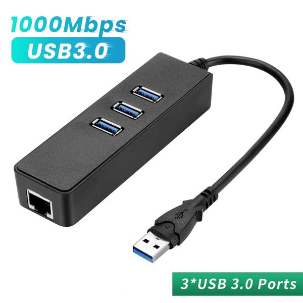 Hubs de rede USB 3.0 Porta Hub para RJ45 Gigabit Ethernet Card Plug de cabo e reproduzir driver grátis Alta velocidade 1000Mbps Adaptador Adaptive LAN para laptop para PC
