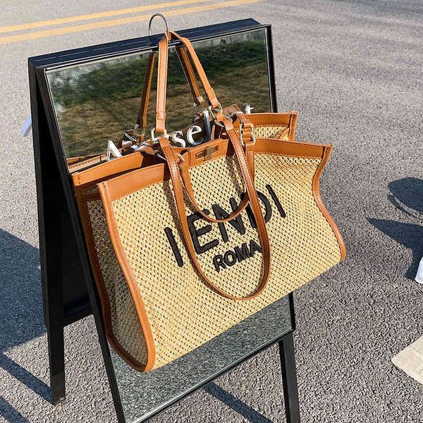 

super low discount high sense portable capacity woven large women's summer shoulder bag straw texture tote bag