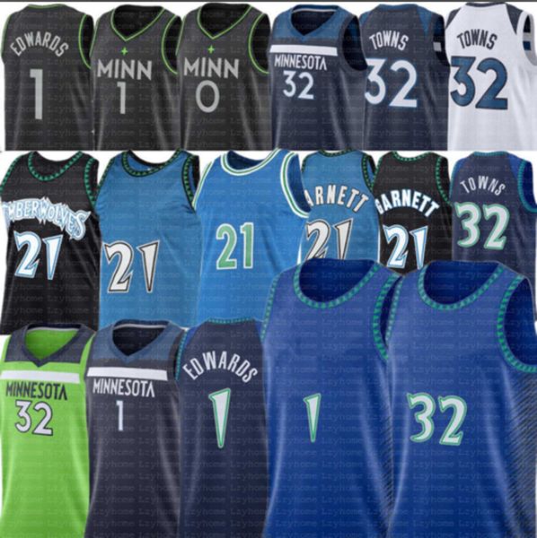 

anthony 1 edwards d'angelo 0 russell karl-anthony 32 towns basketball jerseys 75th city kevin 21 garnett blue retro jersey shirt, Black;red