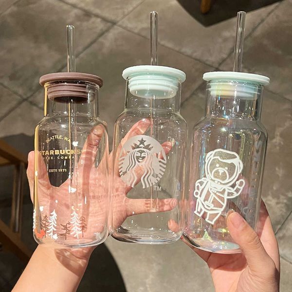 

starbucks 473ml time travel cold glass printed cup coffee cup large capacity cup