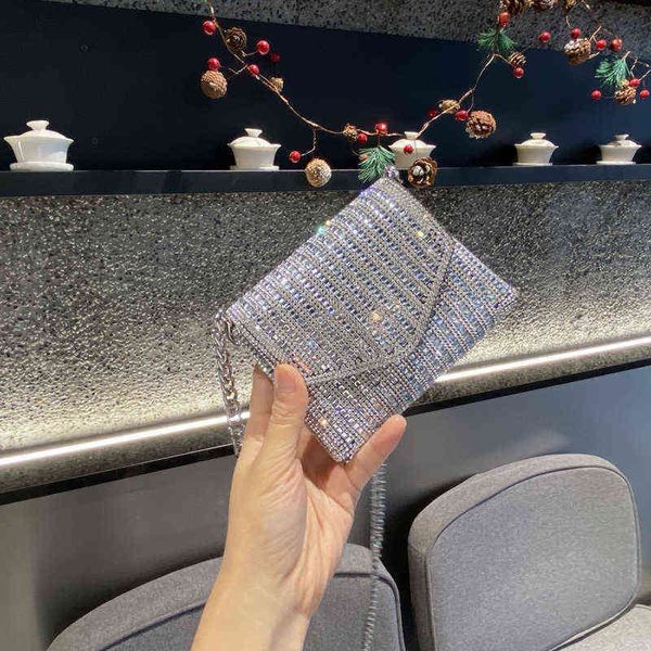 

women's bag new rhinestone chain small square single shoulder oblique span envelope cute mini bag 220509