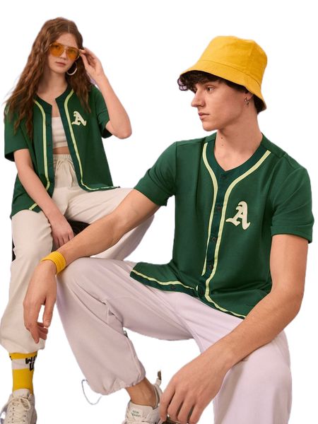 

1pc random letter & striped print high low hem shirt a0hx#, White;black