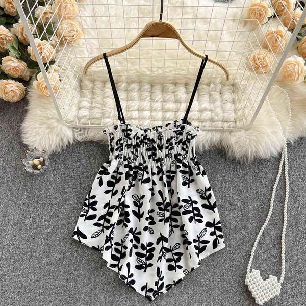 

women's tanks camis french style small suspender one shoulder floral shirt women's summer design chiffon niche fashion 8yy0, White