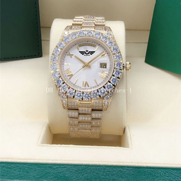 

watch full diamond white roman dail president day-date 228396 128238 sapphire big diamond bezel 43mm 18k gold men automatic wrist watches wi, Slivery;brown