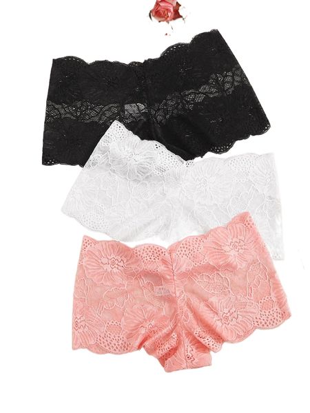 

floral lace panty set 3pack d6we#, Black;red