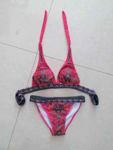 

year digital 17 printing split swimsuit national style bikini swimsuit high waist women's, White;black