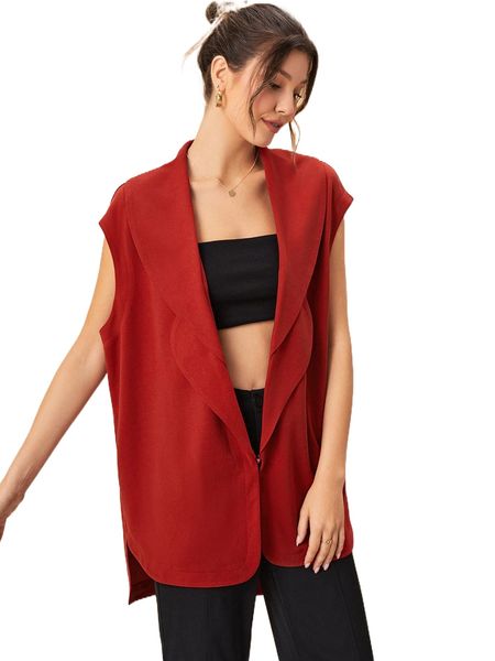 

x nunette waterfall collar solid high low vest q7ke#, Black