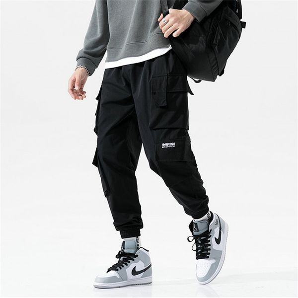 

streetwear casual joggers men sidepockets mens cargo pants fashion slim sweatpants harem pants anklelength men trousers 220704, Black