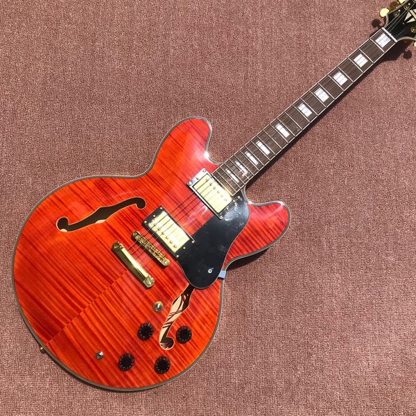 

red flame maple & back 335 electric guitar, gold hardware, hollow body jazz