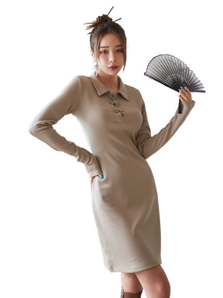 

dazy half button placket rib knit dress s2si#, Black;gray