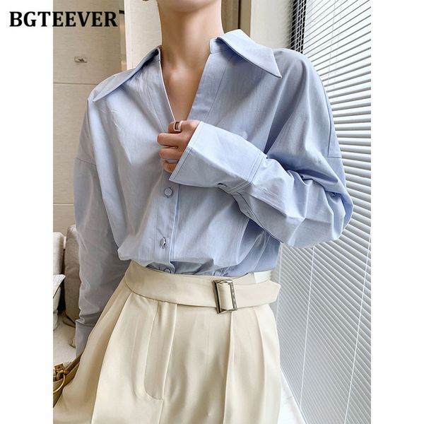

chic stylish lapel women blouses 2021 autumn winter full sleeve single-breasted loose female solid shirts blusas, White