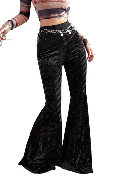 

flare leg velvet pants without chain q2vi#, Black;white