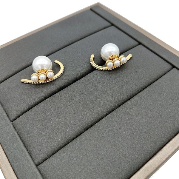 

shop 80% off clearance accessories new earrings temperament women's brass electroplating pearl diamond earrings, Golden