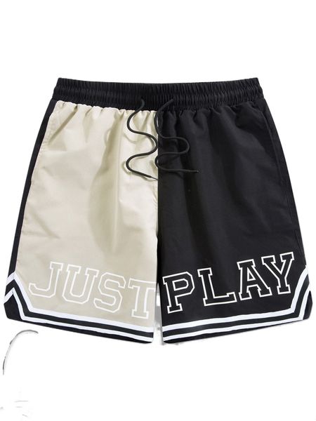 

men color block letter graphic contrast striped trim shorts g8mz#, White;black