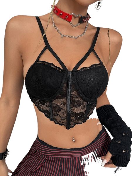 

cut out lettuce trim bustier lace crop cami x8yt#, White