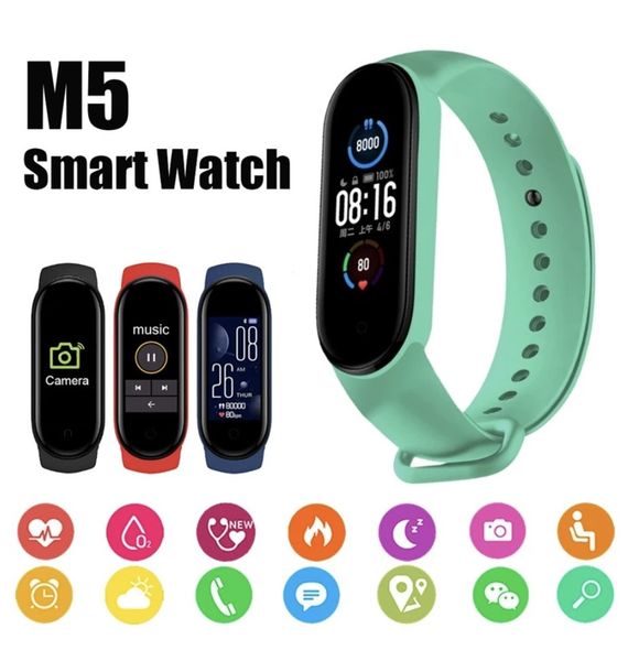 M5 Smart Wristbands Watch For Men Women Android IOS Monitoraggio della frequenza cardiaca Fotocamera Remote Sports Smartwatch Wristband Health Fitness Tracker