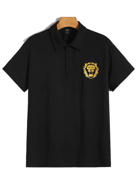 

men gold lion print polo shirt x7nd#, White;black