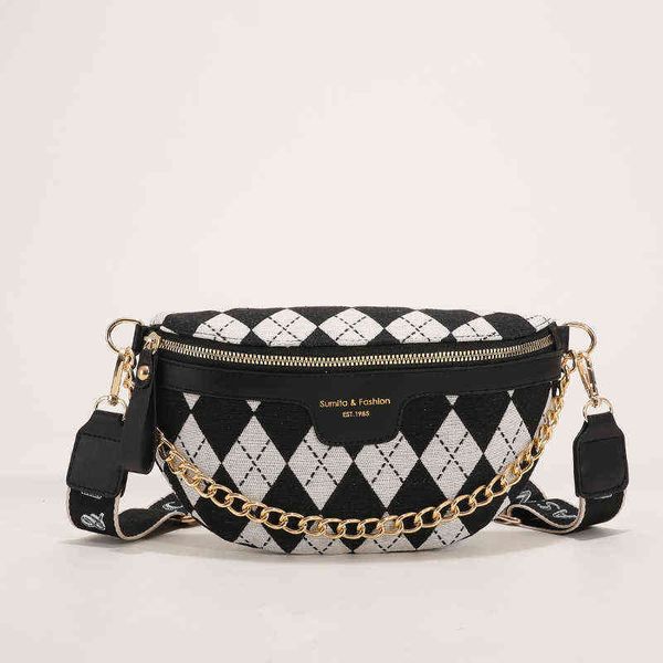 

waist bags bolso informal fanni para mujer, bolsa de cintura lona con patrÃ³n cuadros blancos y negros, a la moda, viaje 220423