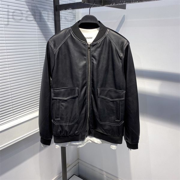 

men's jackets designer autumn 21up leather soft work clothes pocket open line fashion men's casual jacket btbda4803 qm2o, Black;brown