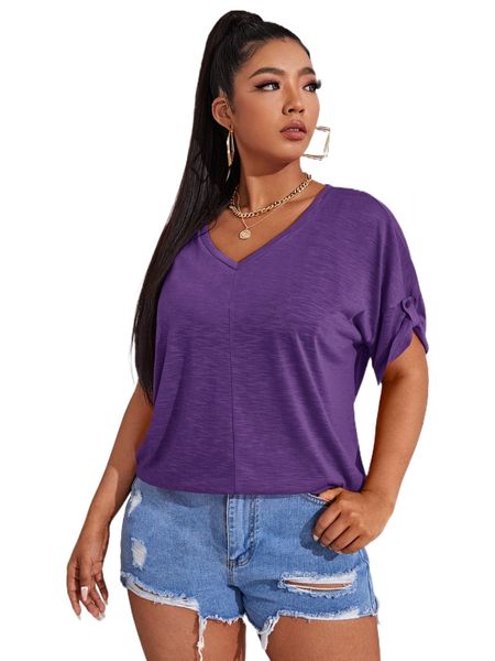 

plus rolled tab sleeve tee f1pc#, Black