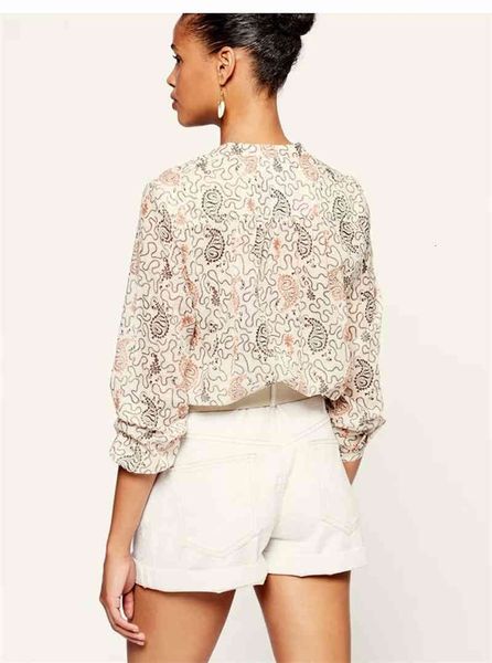 

women's polos early spring long sleeve shirt geometric cashew blossom age reducing loose cotton comfortable women's blouse, White