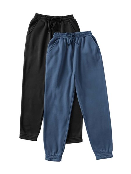 

2pcs solid drawstring waist sweatpants e8bk#, Black;white
