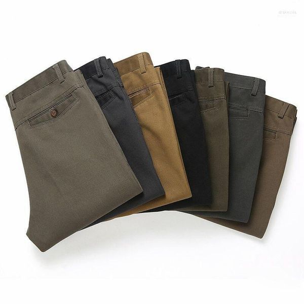 Pantaloni da uomo Autunno Spessore Uomo Pieghettato Classico Pantalone dritto Pantaloni a vita alta in cotone nero grigio Pantaloni da ufficio Plus Size 42Men's Drak22