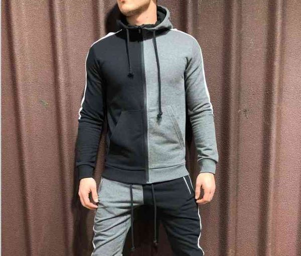 

men's color blocking sportswear style hoodie, Black