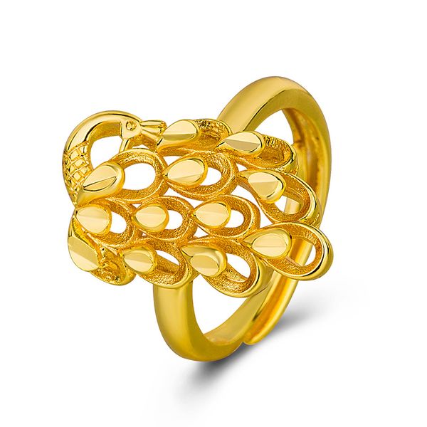 Anel aberto de pavão de jóias vintage para mulheres anel de ouro banhado a ouro Big pavão de jóias de noivas abertas
