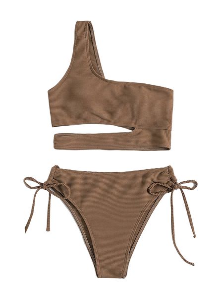 

cut-out one shoulder tie side bikini swimsuit l5kk#, White;black