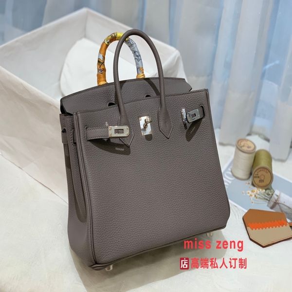 

birkins handbag pure hand sewn platinum calf leather hand buckle womens layer cowhide litchi pattern multicolor