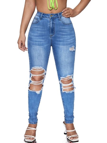 

sxy high waist ripped skinny jeans v8yx#, Blue