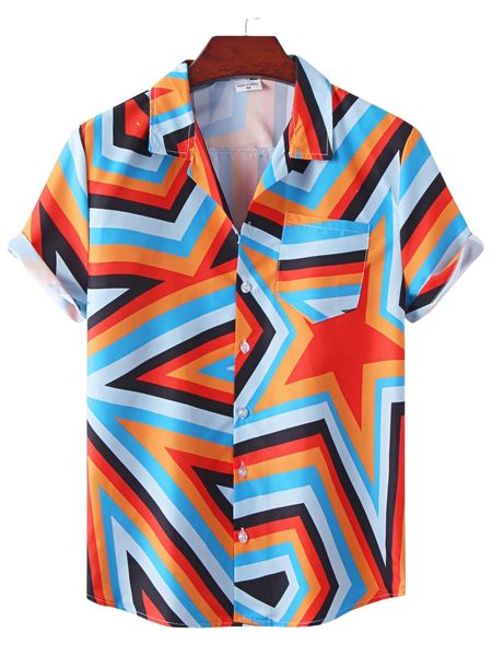 

romwe guys geo pattern button front shirt 06gv#, White;black