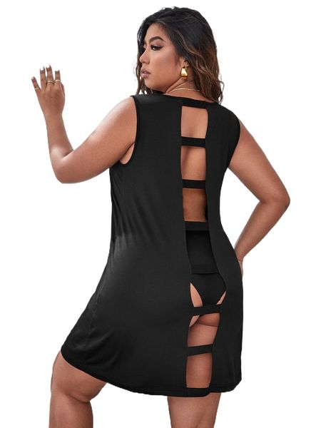 

plus ladder cut back nightdress without panty r8si#, Black;white