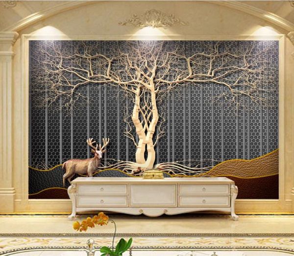 Luxo High End Wallpaper 3D Mural Videira Animal Animal papéis de parede estereoscópicos para paredes Café sala de estar Quarto HD Impressão Foto Murais Decoração TV Cenário de TV