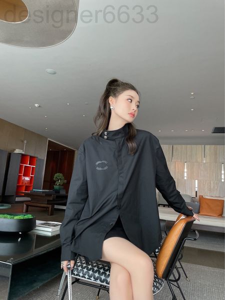 

women's polos designer xiaoxiang french celebrity style autumn leather letter metal button loose small high collar shirt gqsw, White