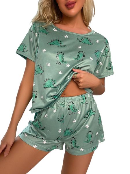 

dinosaur print pajama set with eye mask 85ip#, Black;red
